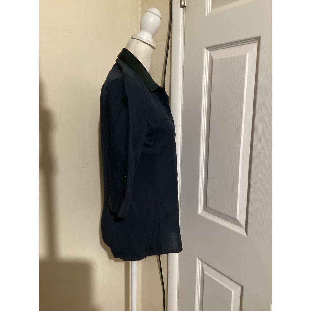 Elie Tahari Navy Blue Silk Cotton Blend 3/4 Sleeve Button Up Blouse XS - Picture 2 of 8